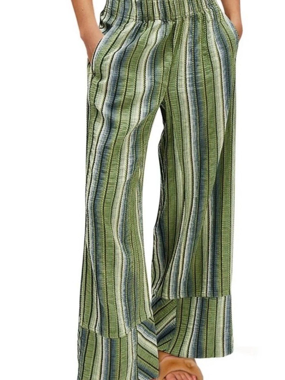 Amazon Green Multi-Stripe Wide Leg Lounge Pants